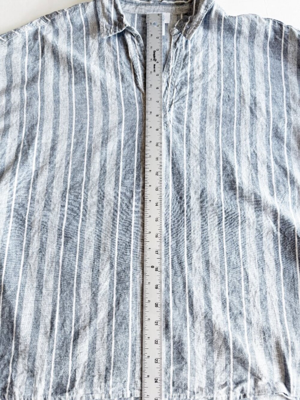 Sigrid Olsen Blue White Striped Linen Blend Split Neck Blouse L - Picture 5 of 6